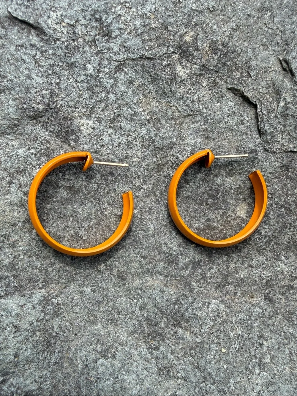 Vintage Bright Orange Enamel Hoop Earrings